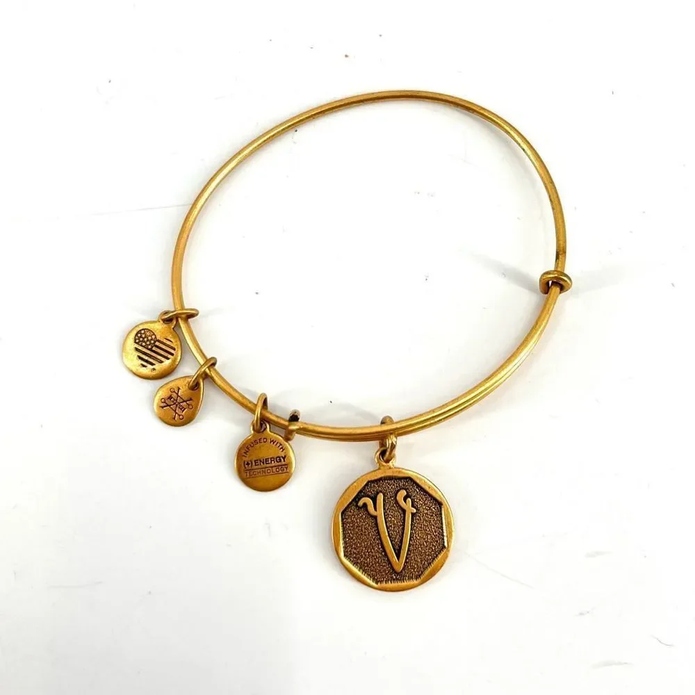 Alex and Ani Goldtone V initial letter bangle bracelet - Picture 1 of 2